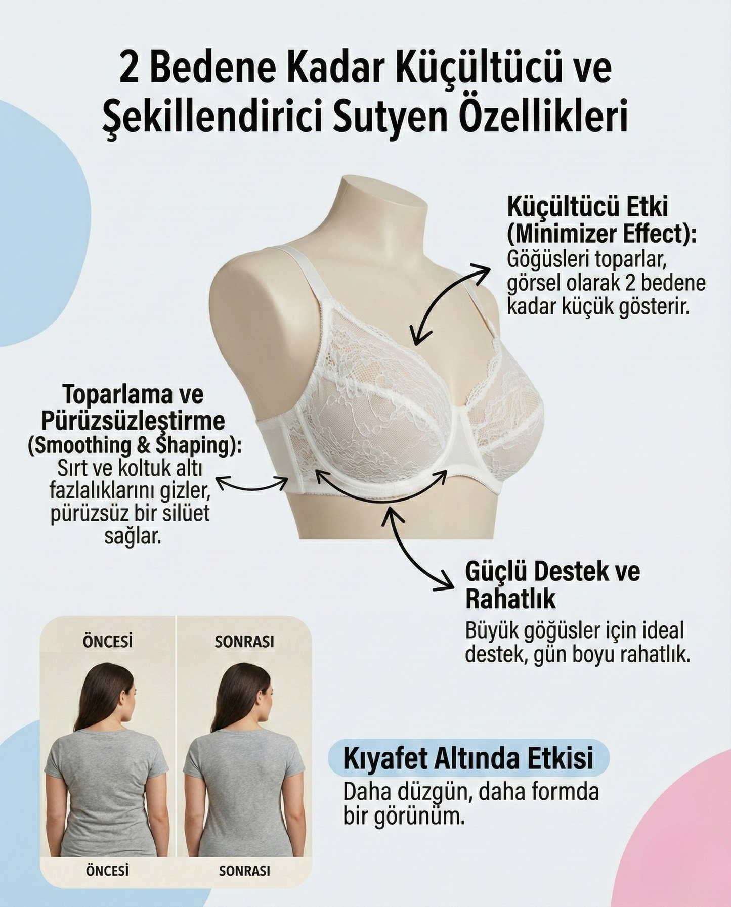 İki Beden İnce Gösteren Göğüs Küçültücü Sütyen – Gün Boyu Konfor & Pürüzsüz görünüm